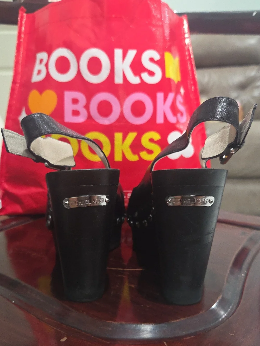 Michael Kors Black Leather Slingback Heels with MK Logo
